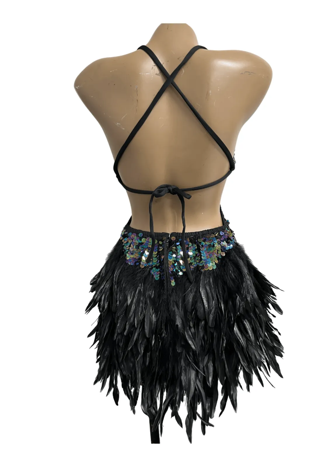 Black Feather & Sequin Dress