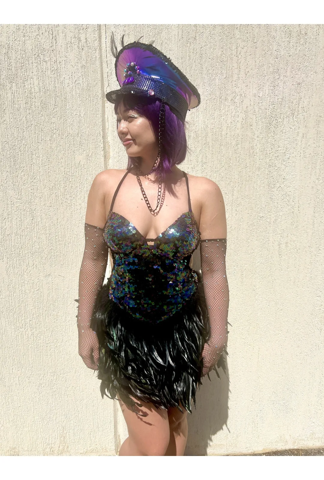 Black Feather & Sequin Dress