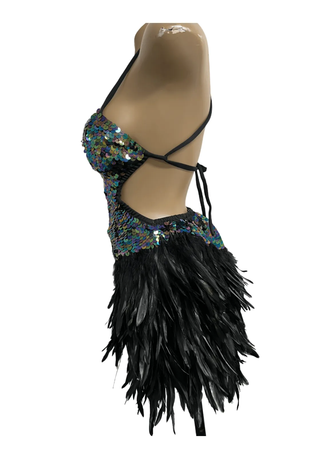 Black Feather & Sequin Dress