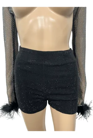 Black on Black High Waist Rhinestone Booty Shorts