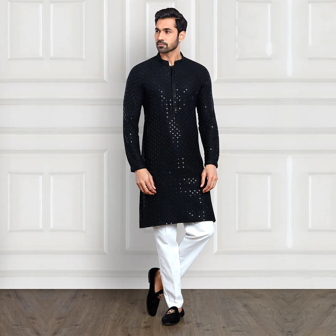 Black Sequined Pant Kurta Set