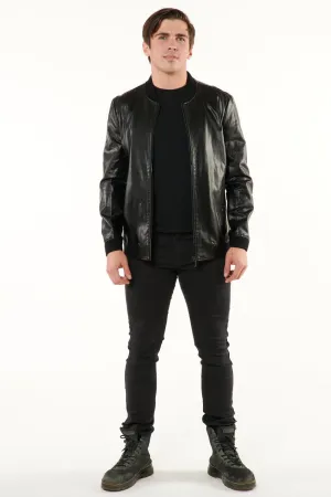 Black Vegan Leather Bomber Jacket