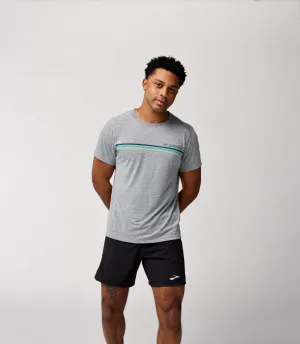 Brooks | Distance Short Sleeve 2.0 | Men's | Heather Ash/Brooks Stripe