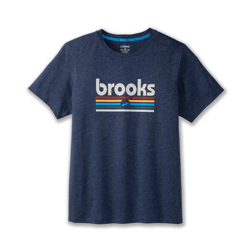 Brooks | Distance Short Sleeve 2.0 | Men's | Heather Navy/Brooks Track Stripe