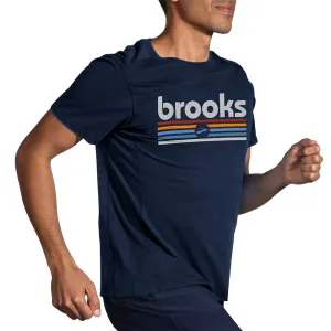 Brooks | Distance Short Sleeve 2.0 | Men's | Heather Navy/Brooks Track Stripe