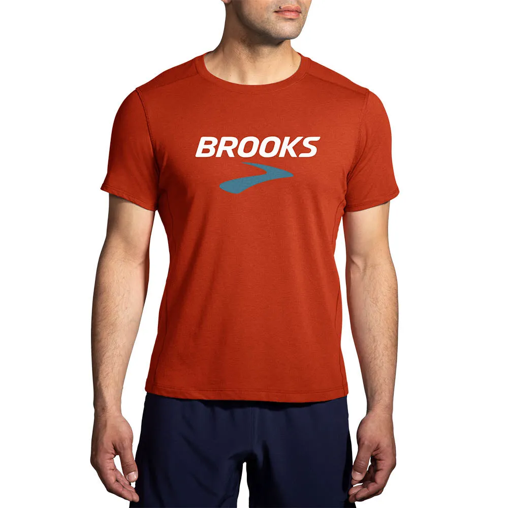 Brooks | Distance Short Sleeve 2.0 | Men's | Heather Red Clay/Brooks Logo