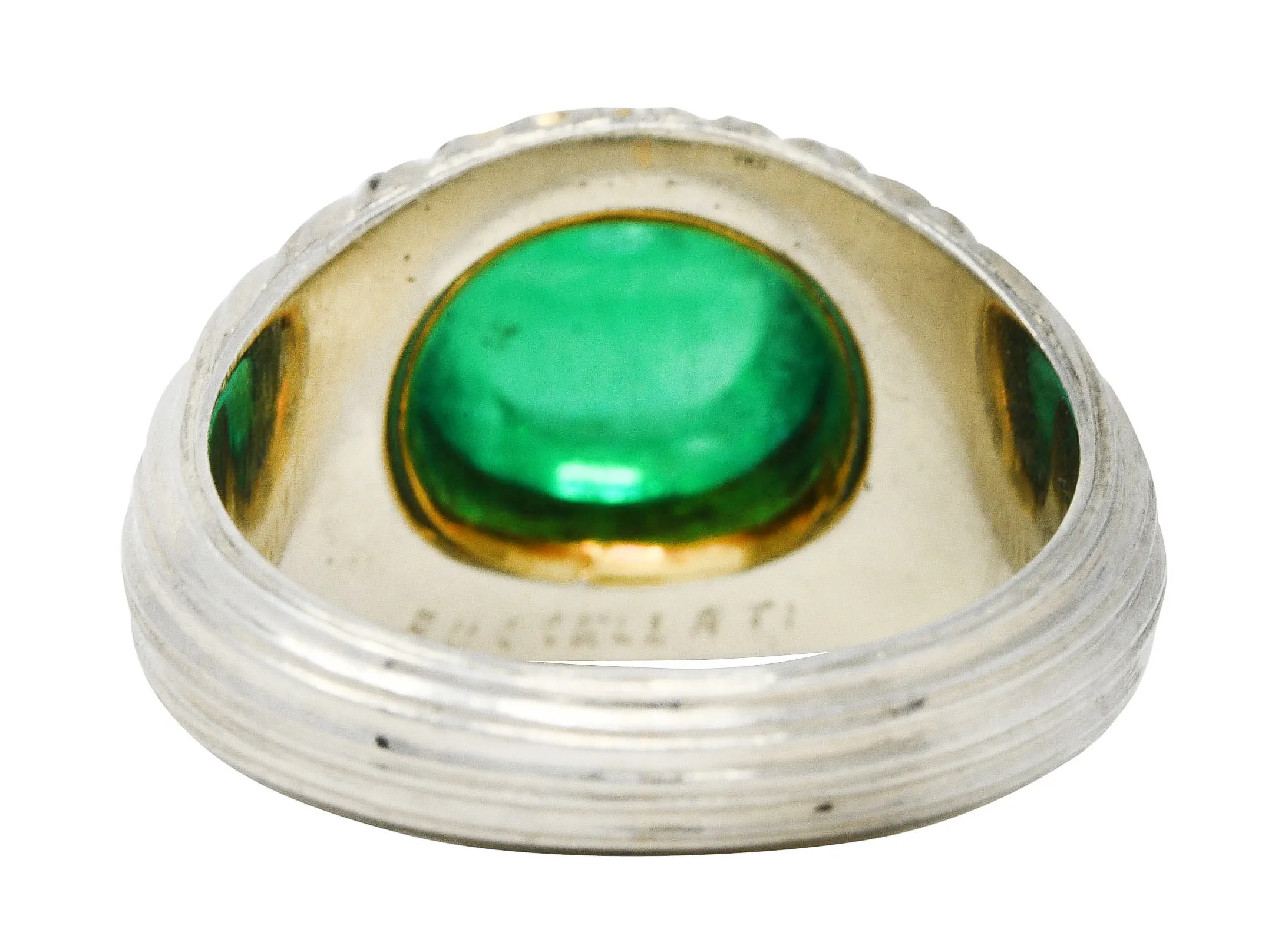 Buccellati 4.83 CTW Emerald Cabochon 18 Karat Two-Tone Gold Gemstone Vintage Ring
