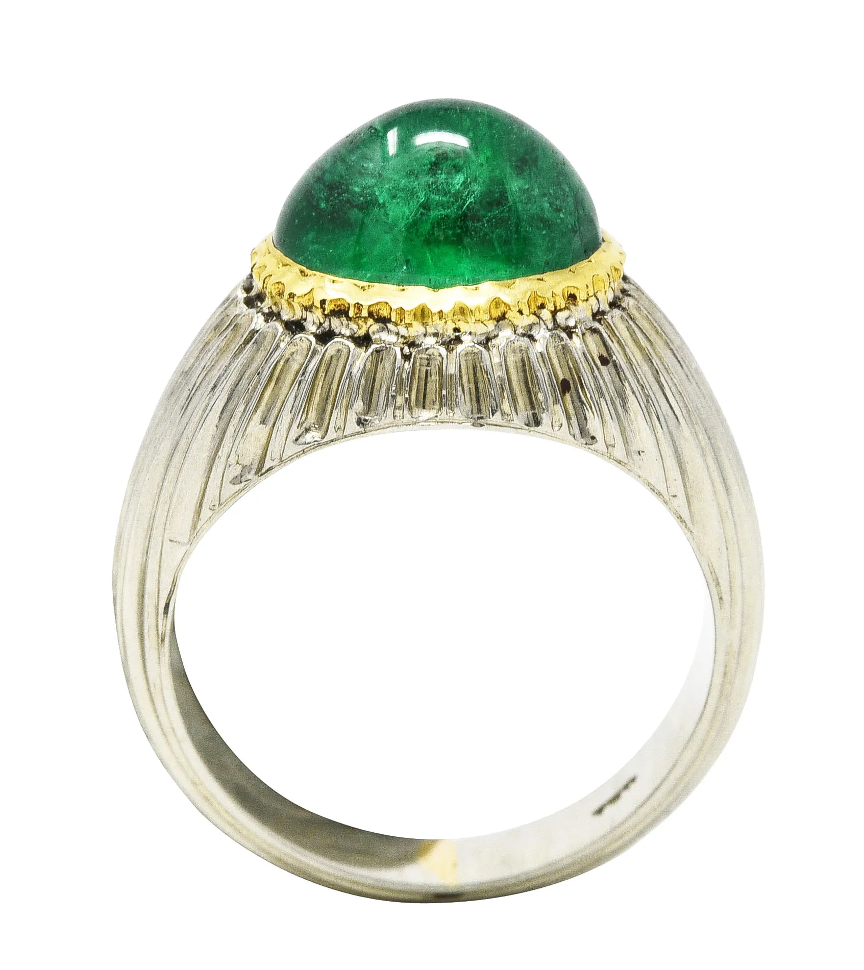 Buccellati 4.83 CTW Emerald Cabochon 18 Karat Two-Tone Gold Gemstone Vintage Ring