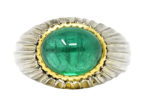 Buccellati 4.83 CTW Emerald Cabochon 18 Karat Two-Tone Gold Gemstone Vintage Ring
