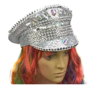 Burning Man Sequined Festival Hat Silver/ White
