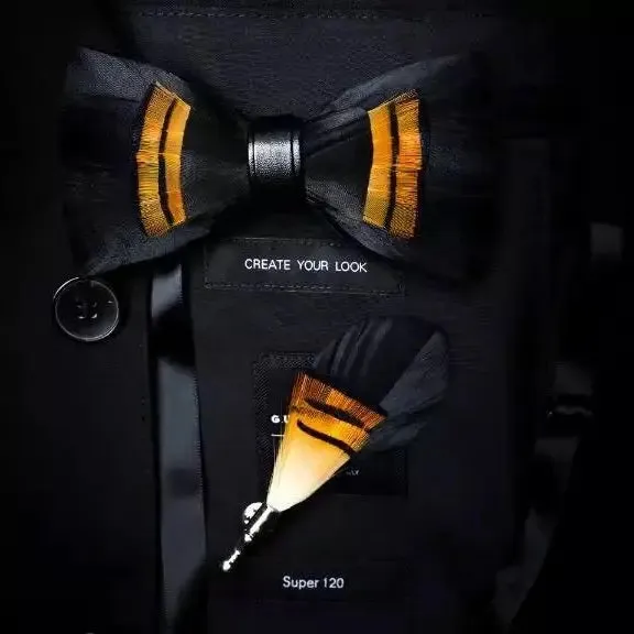 CAV-Feather Bow Tie Set w/ Pin