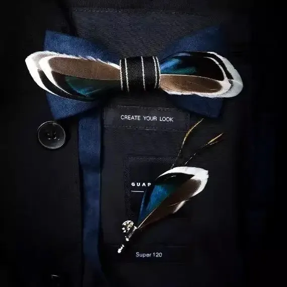 CAV-Feather Bow Tie Set w/ Pin