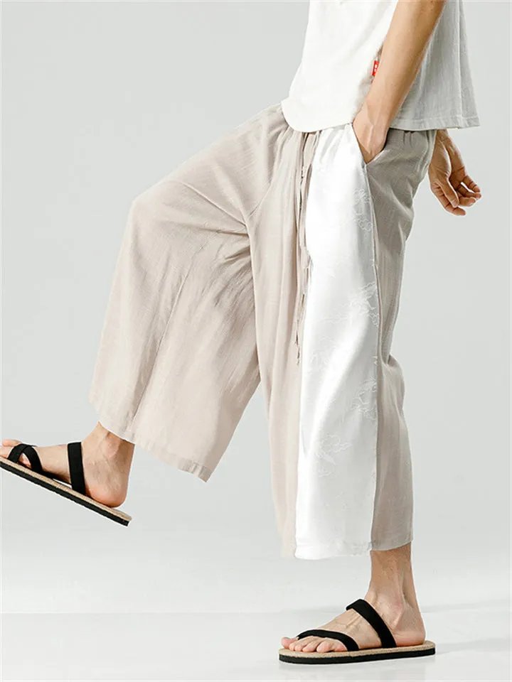 Chinese Style Cloud Jacquard Tassel Button Pants for Men