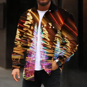 Christmas Tree Holiday Print Double Pocket Denim Jacket 2412000731