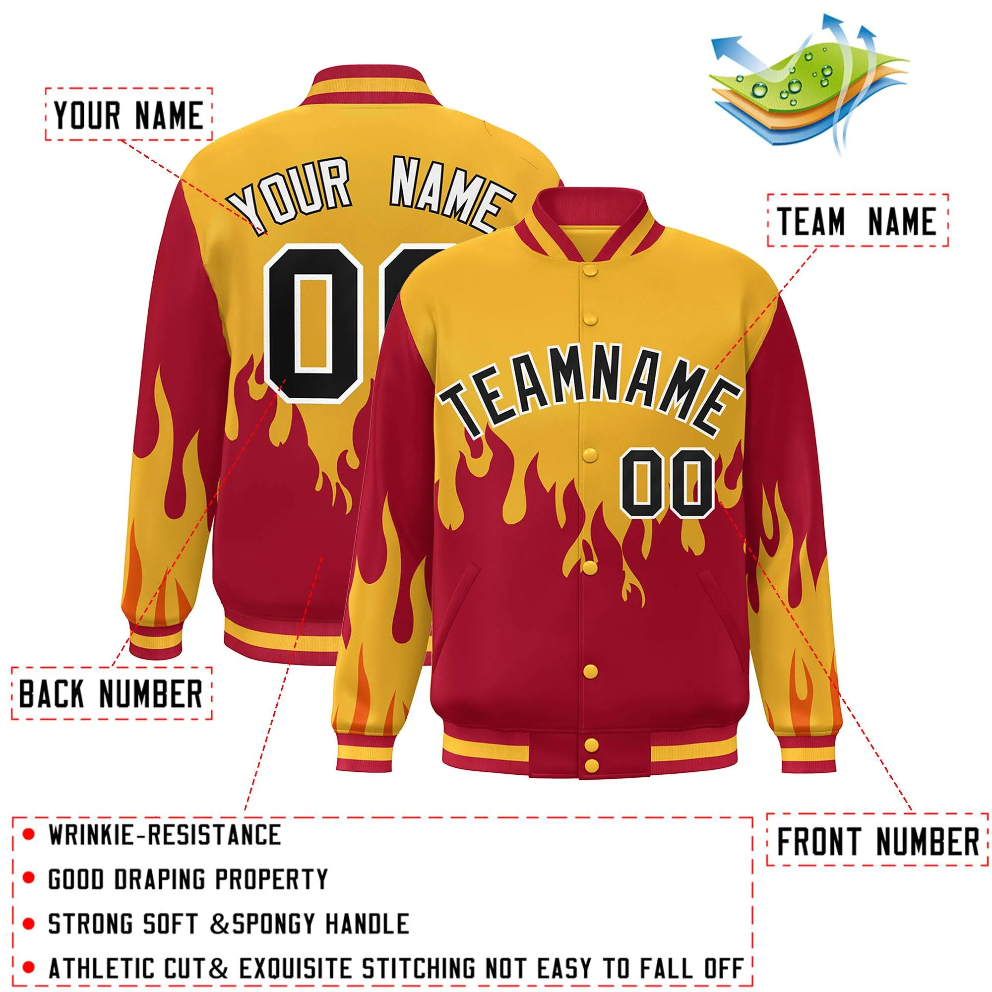 Custom Graffiti Pattern Flame Personalized Stitched Name Number Bomber Jackets Men's Varsity Full-Snap Jacket