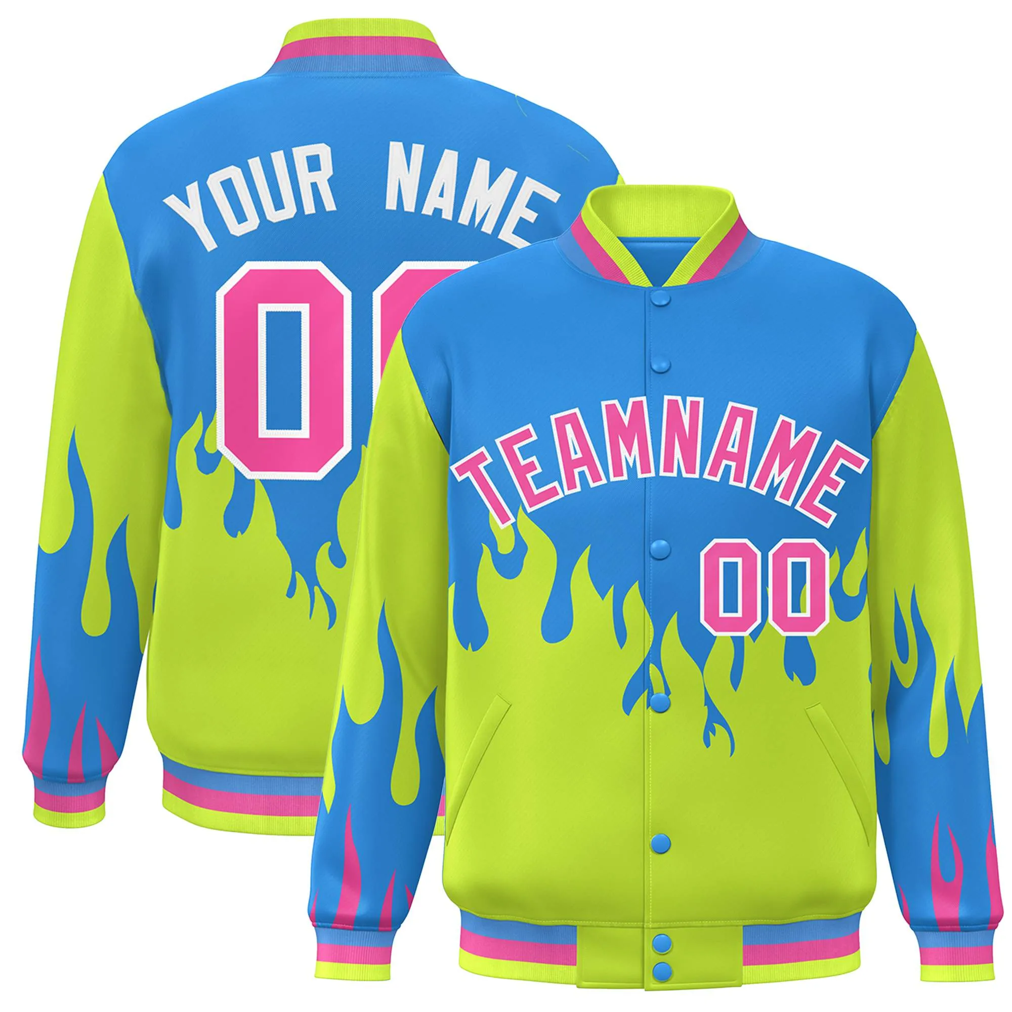 Custom Graffiti Pattern Flame Personalized Stitched Name Number Bomber Jackets Men's Varsity Full-Snap Jacket