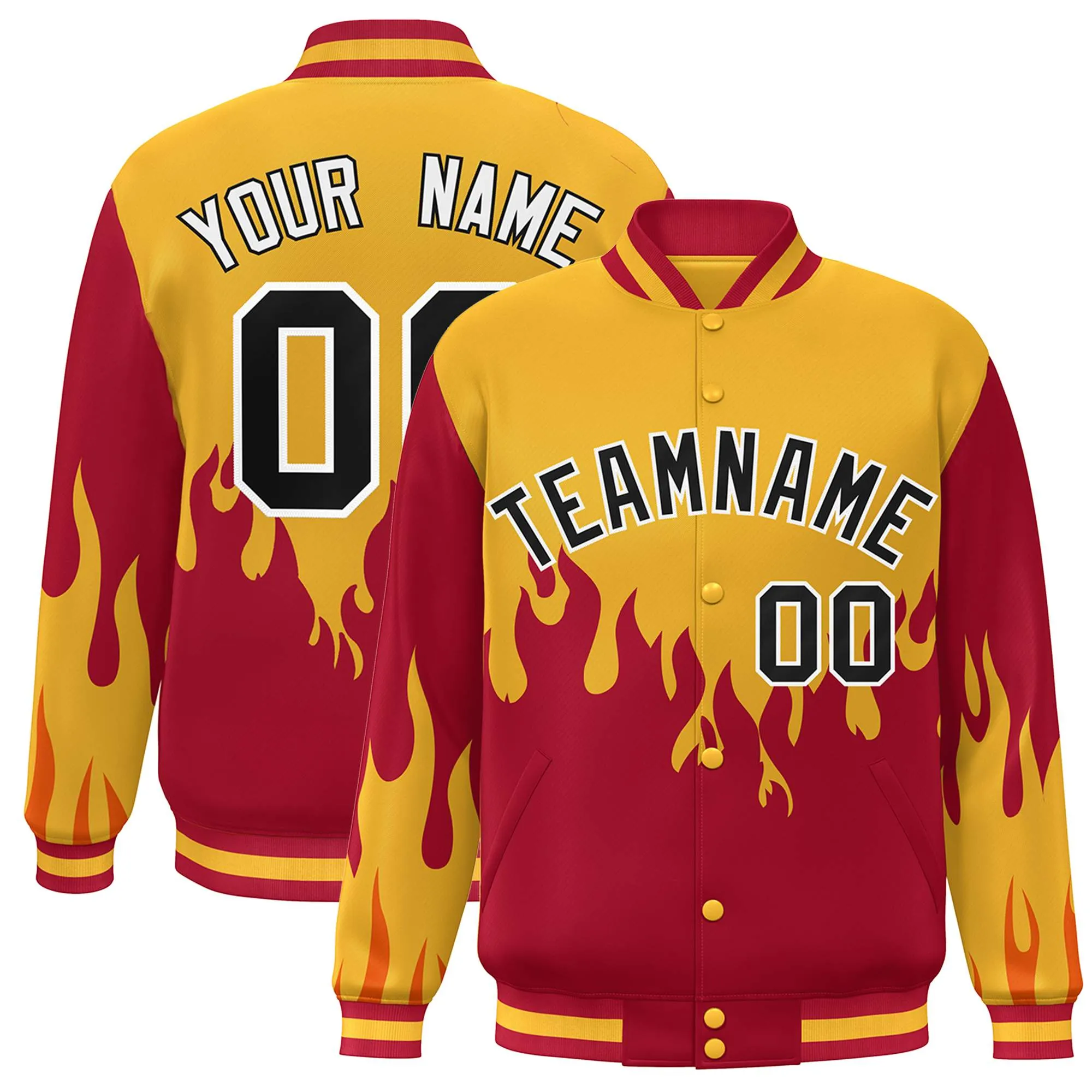 Custom Graffiti Pattern Flame Personalized Stitched Name Number Bomber Jackets Men's Varsity Full-Snap Jacket