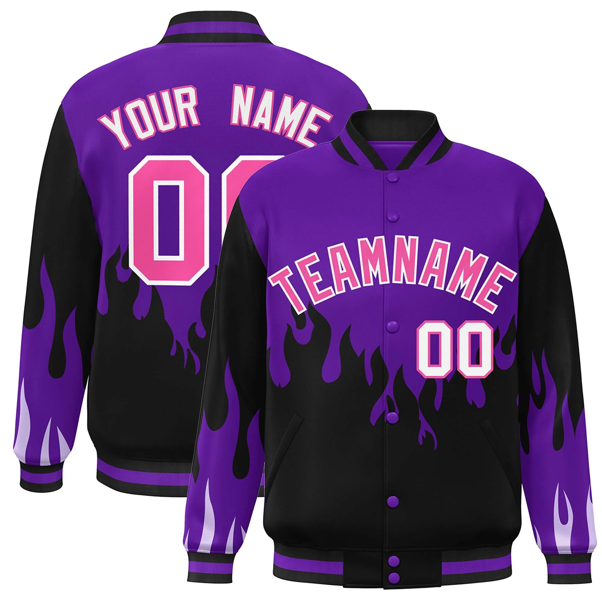 Custom Graffiti Pattern Flame Personalized Stitched Name Number Bomber Jackets Men's Varsity Full-Snap Jacket