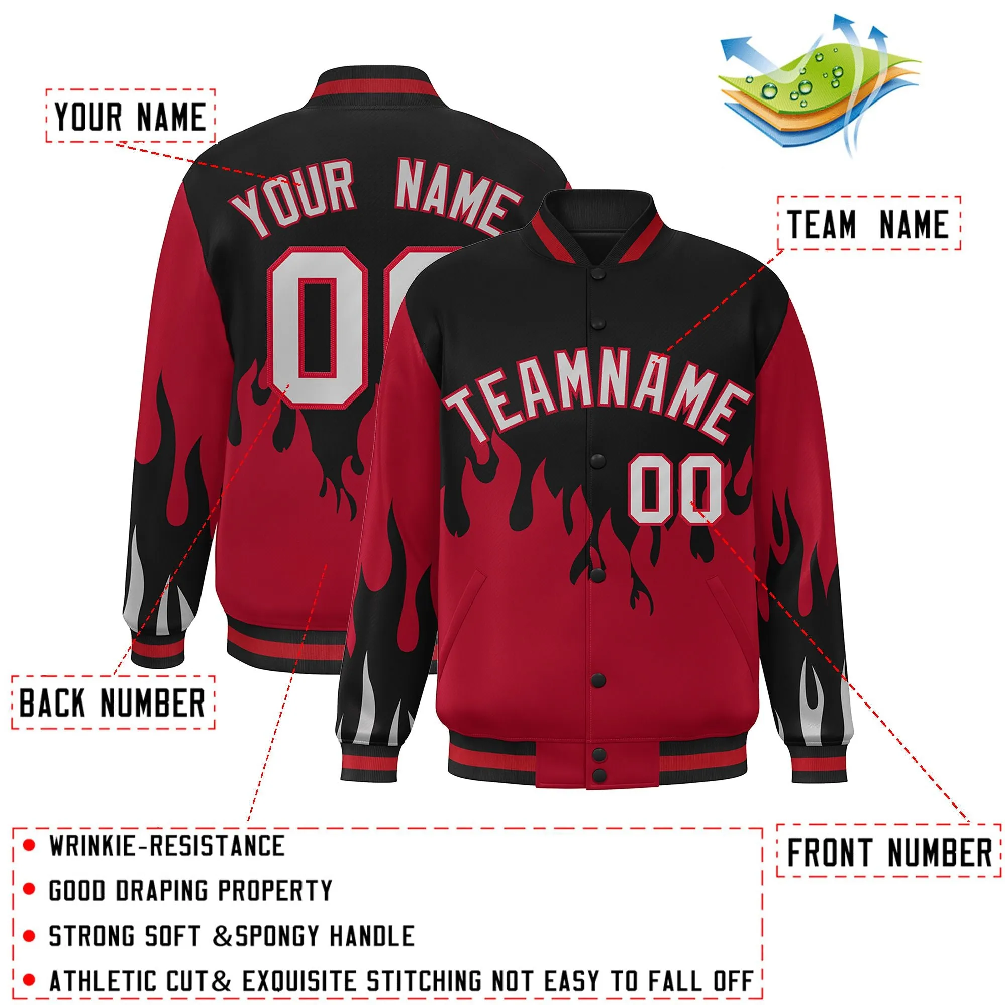 Custom Graffiti Pattern Flame Personalized Stitched Name Number Bomber Jackets Men's Varsity Full-Snap Jacket