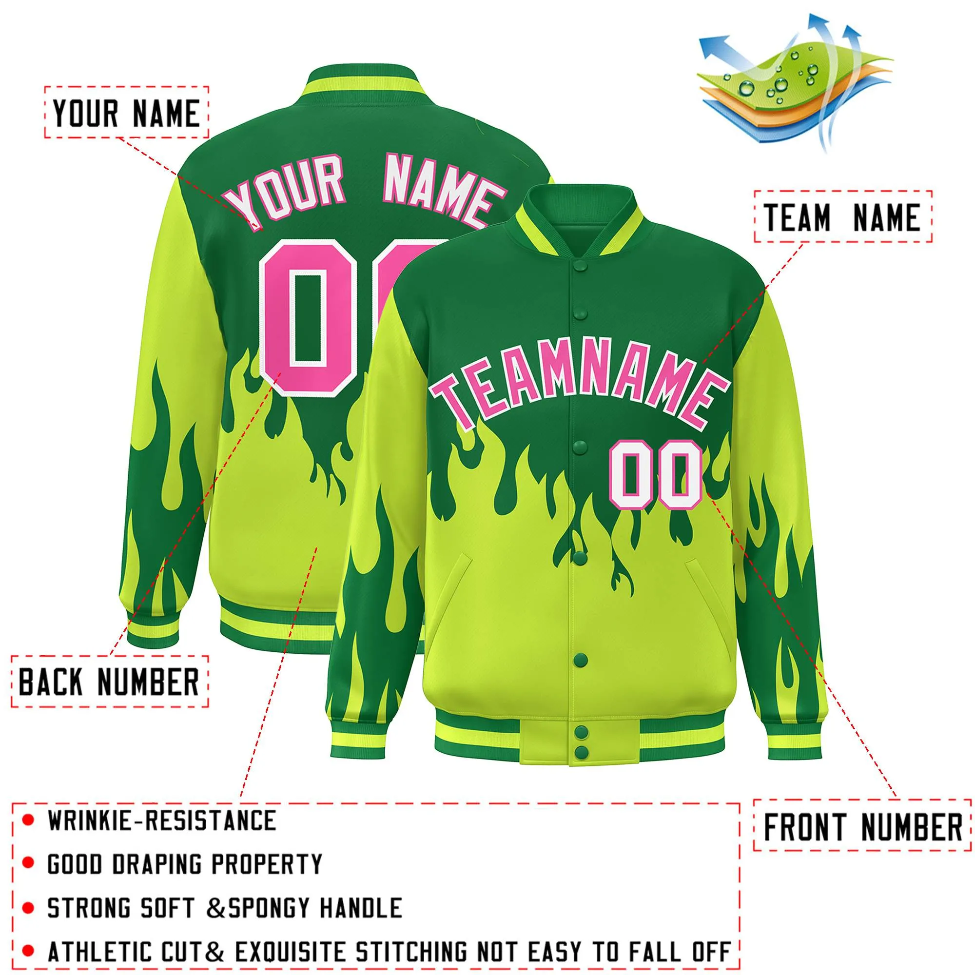 Custom Graffiti Pattern Flame Personalized Stitched Name Number Bomber Jackets Men's Varsity Full-Snap Jacket