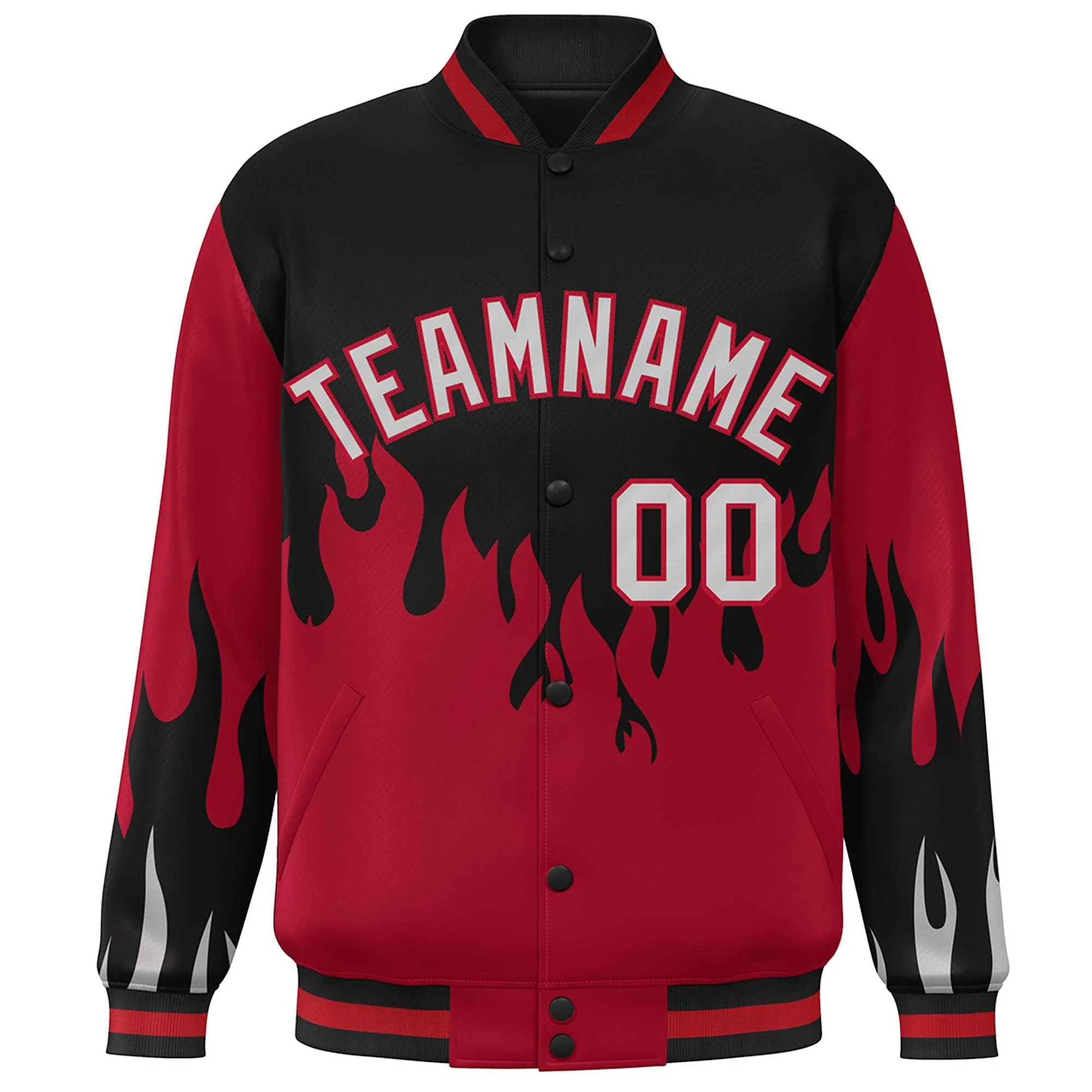 Custom Graffiti Pattern Flame Personalized Stitched Name Number Bomber Jackets Men's Varsity Full-Snap Jacket