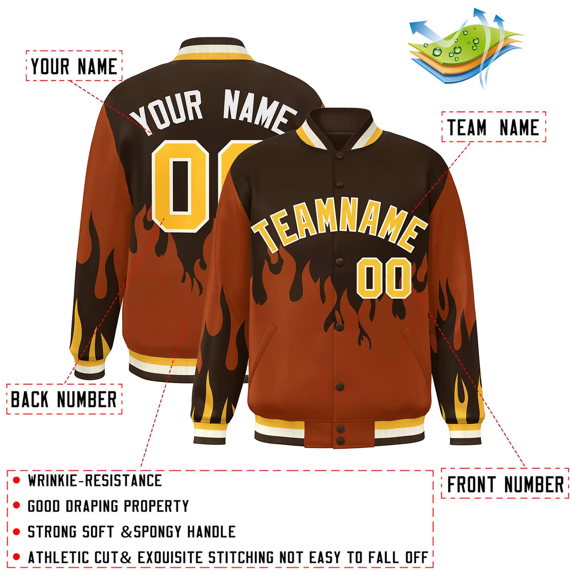 Custom Graffiti Pattern Flame Personalized Stitched Name Number Bomber Jackets Men's Varsity Full-Snap Jacket