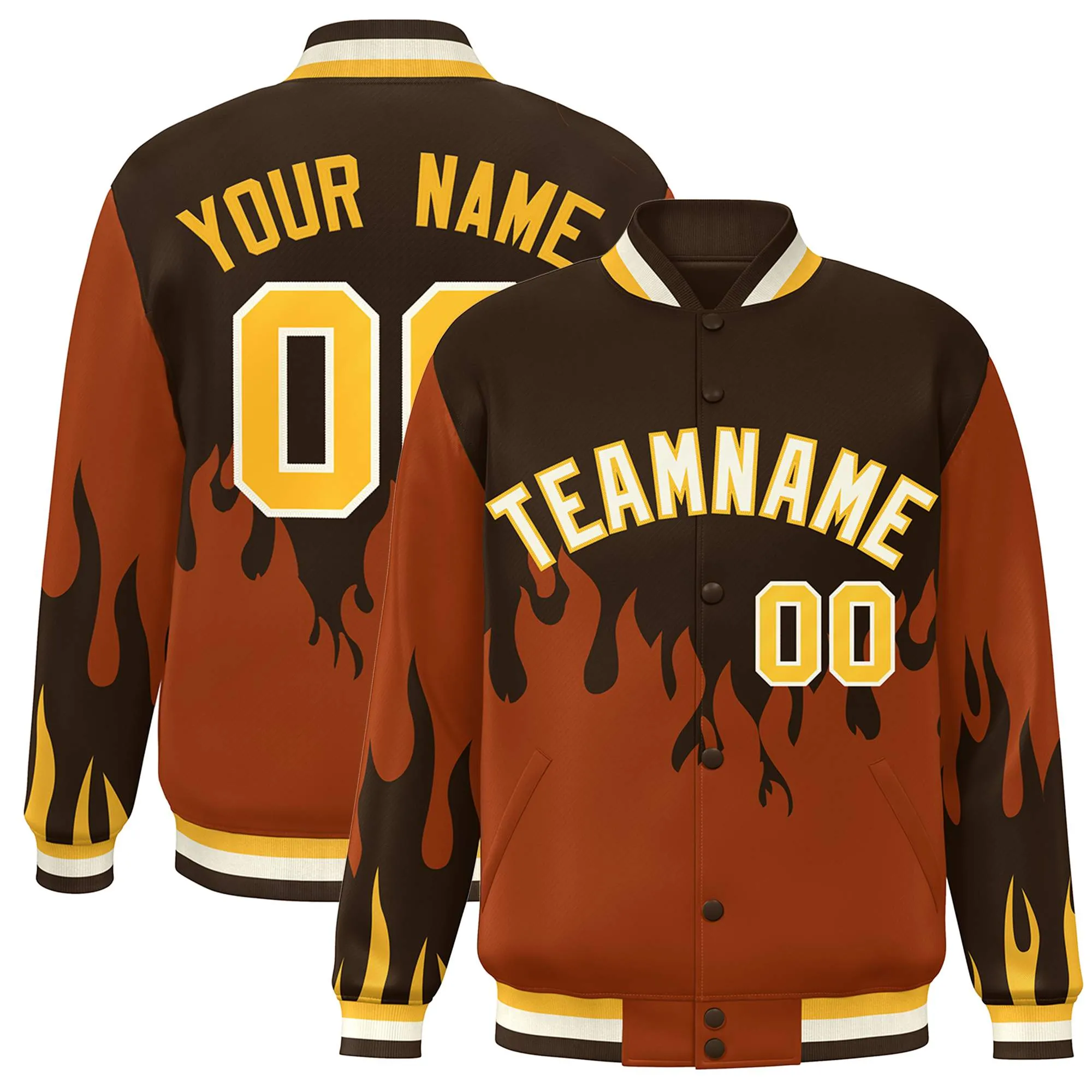 Custom Graffiti Pattern Flame Personalized Stitched Name Number Bomber Jackets Men's Varsity Full-Snap Jacket