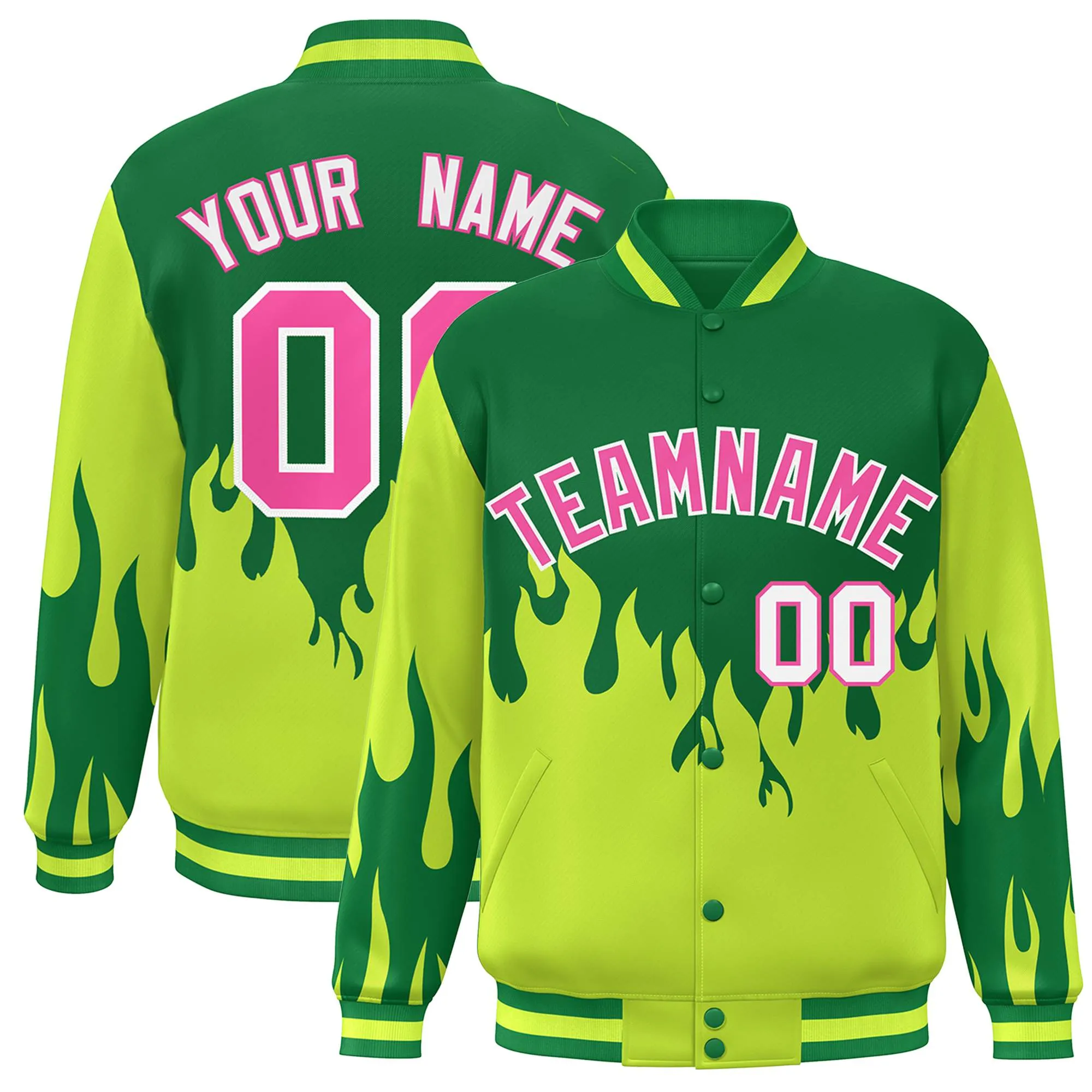 Custom Graffiti Pattern Flame Personalized Stitched Name Number Bomber Jackets Men's Varsity Full-Snap Jacket