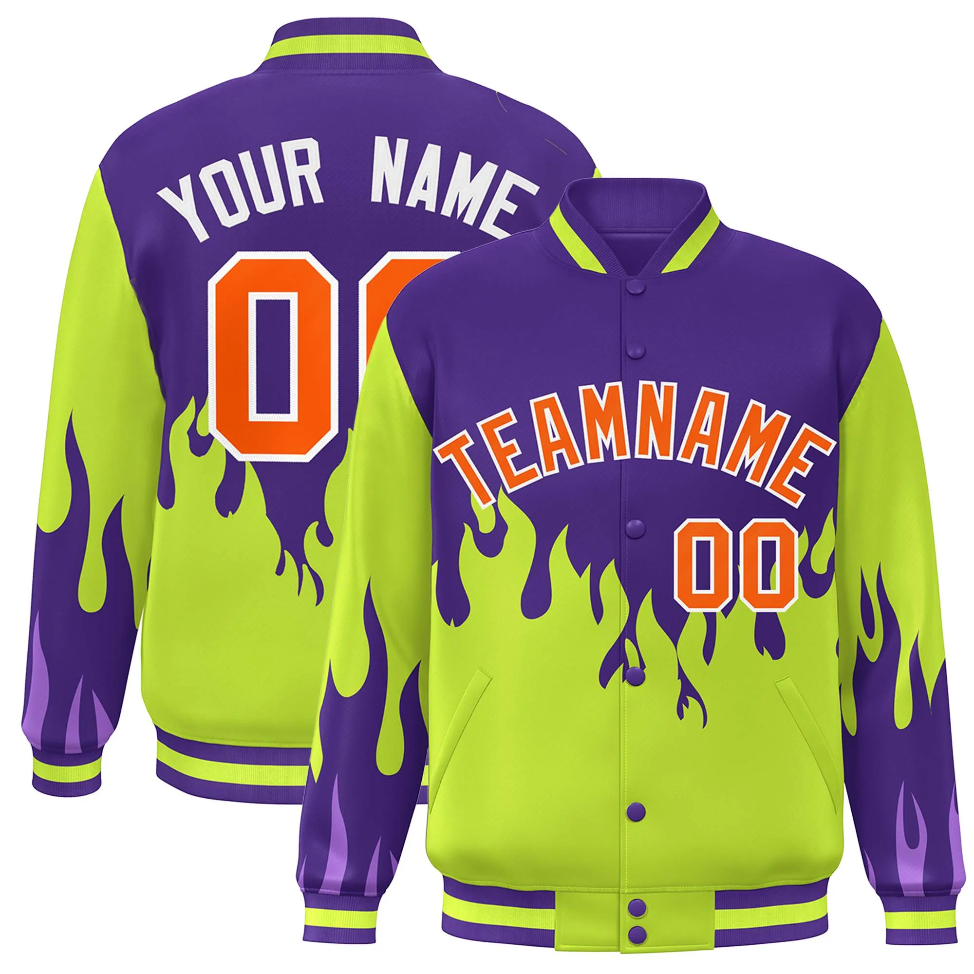 Custom Graffiti Pattern Flame Personalized Stitched Name Number Bomber Jackets Men's Varsity Full-Snap Jacket