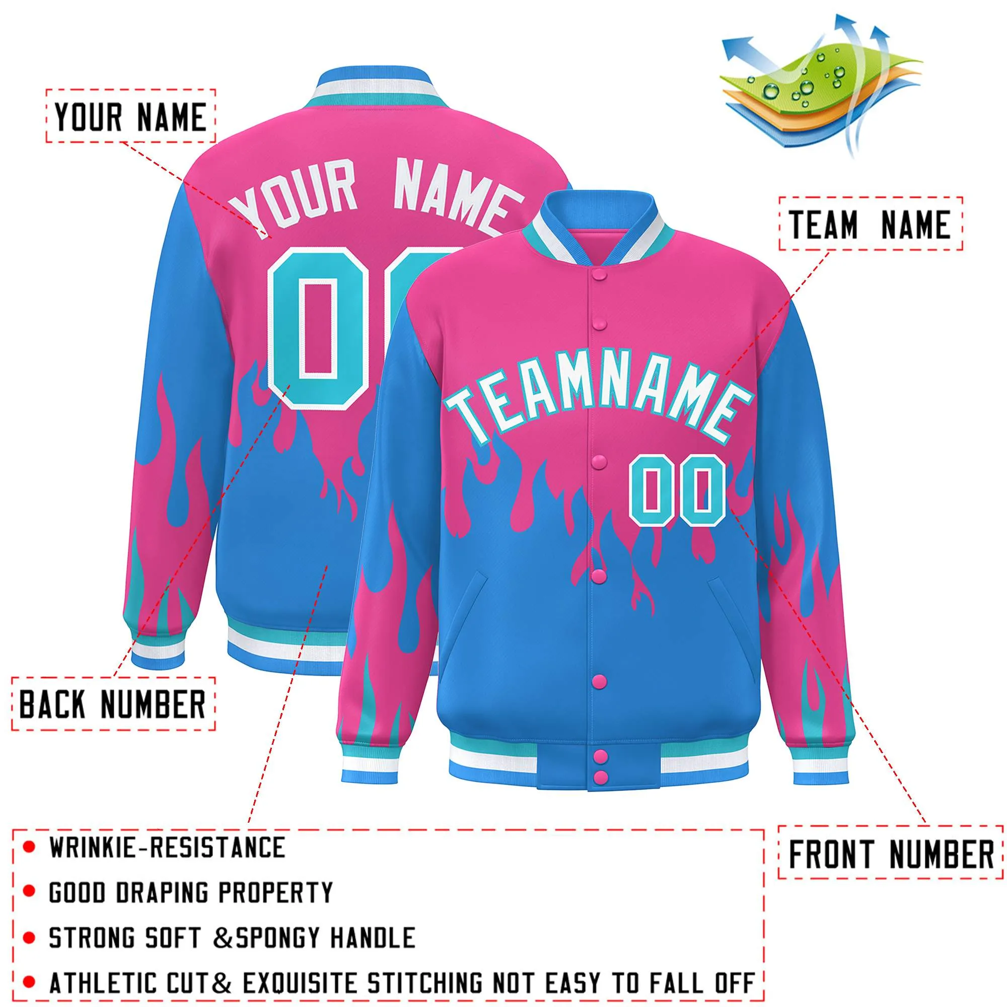 Custom Graffiti Pattern Flame Personalized Stitched Name Number Bomber Jackets Men's Varsity Full-Snap Jacket