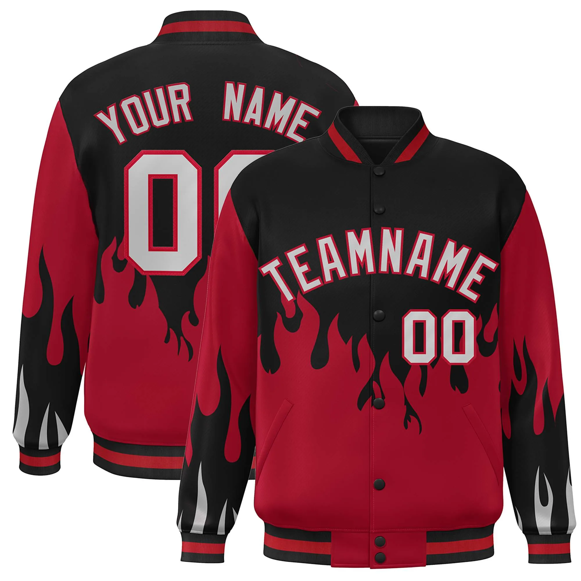 Custom Graffiti Pattern Flame Personalized Stitched Name Number Bomber Jackets Men's Varsity Full-Snap Jacket