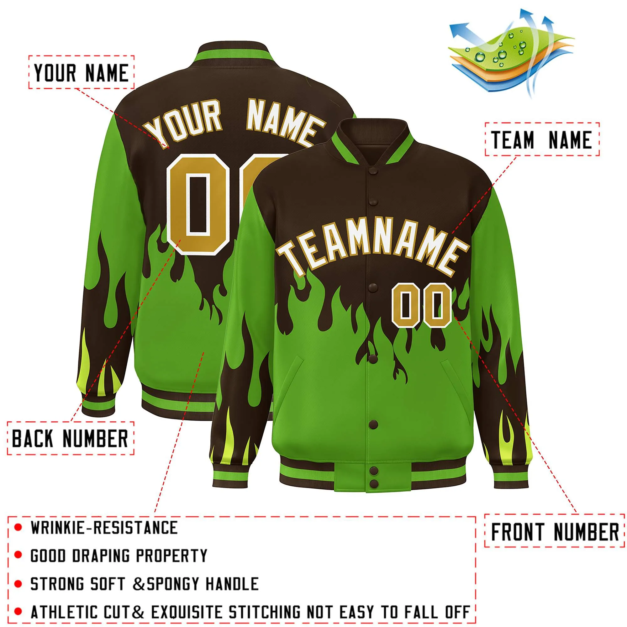 Custom Graffiti Pattern Flame Personalized Stitched Name Number Bomber Jackets Men's Varsity Full-Snap Jacket