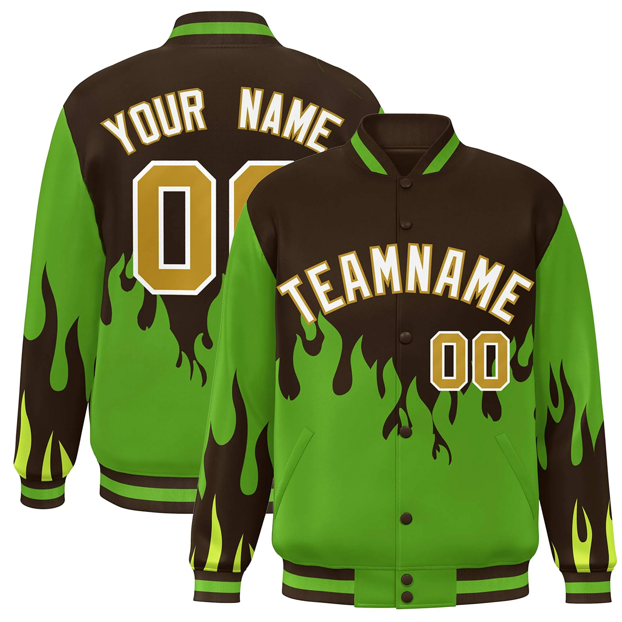 Custom Graffiti Pattern Flame Personalized Stitched Name Number Bomber Jackets Men's Varsity Full-Snap Jacket