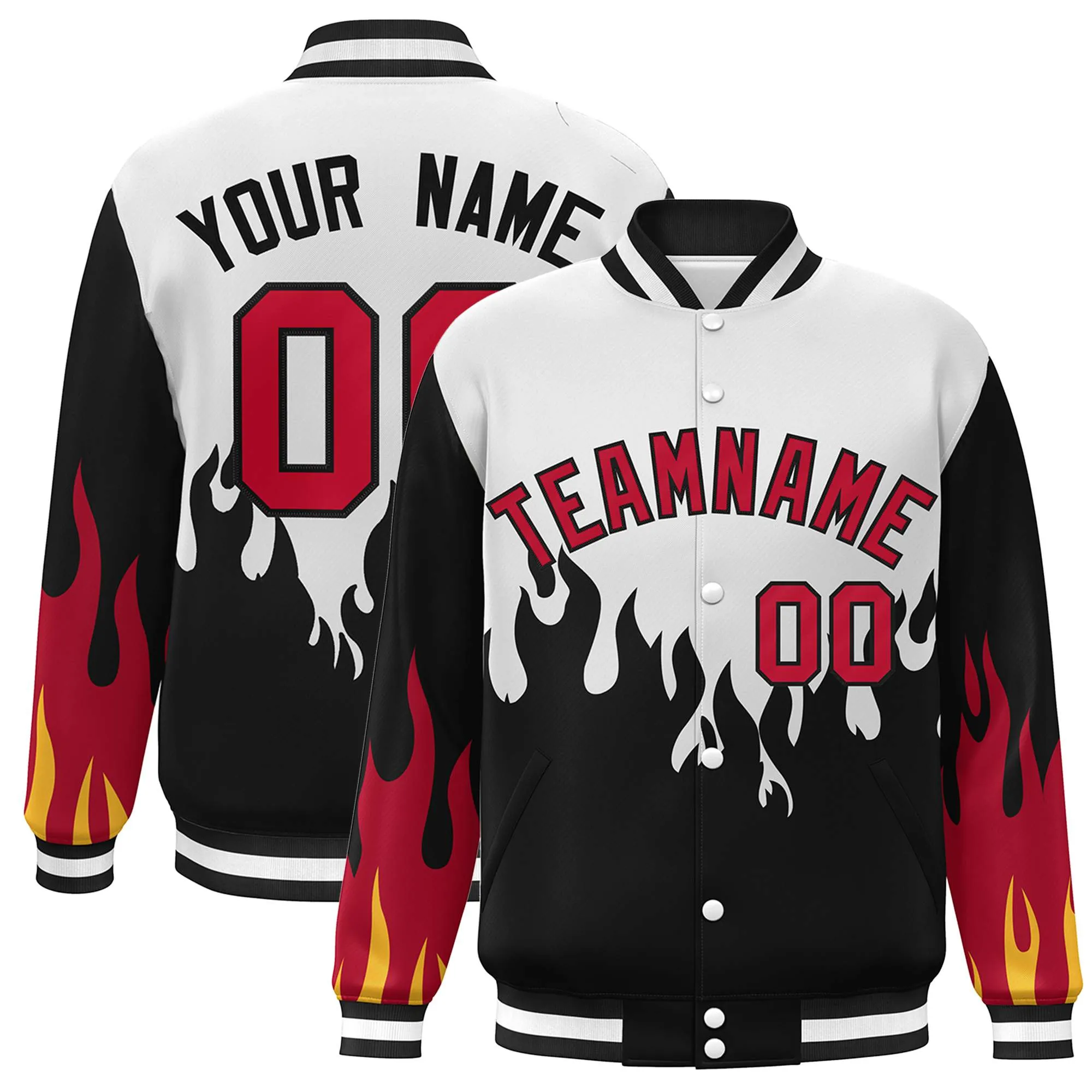 Custom Graffiti Pattern Flame Personalized Stitched Name Number Bomber Jackets Men's Varsity Full-Snap Jacket