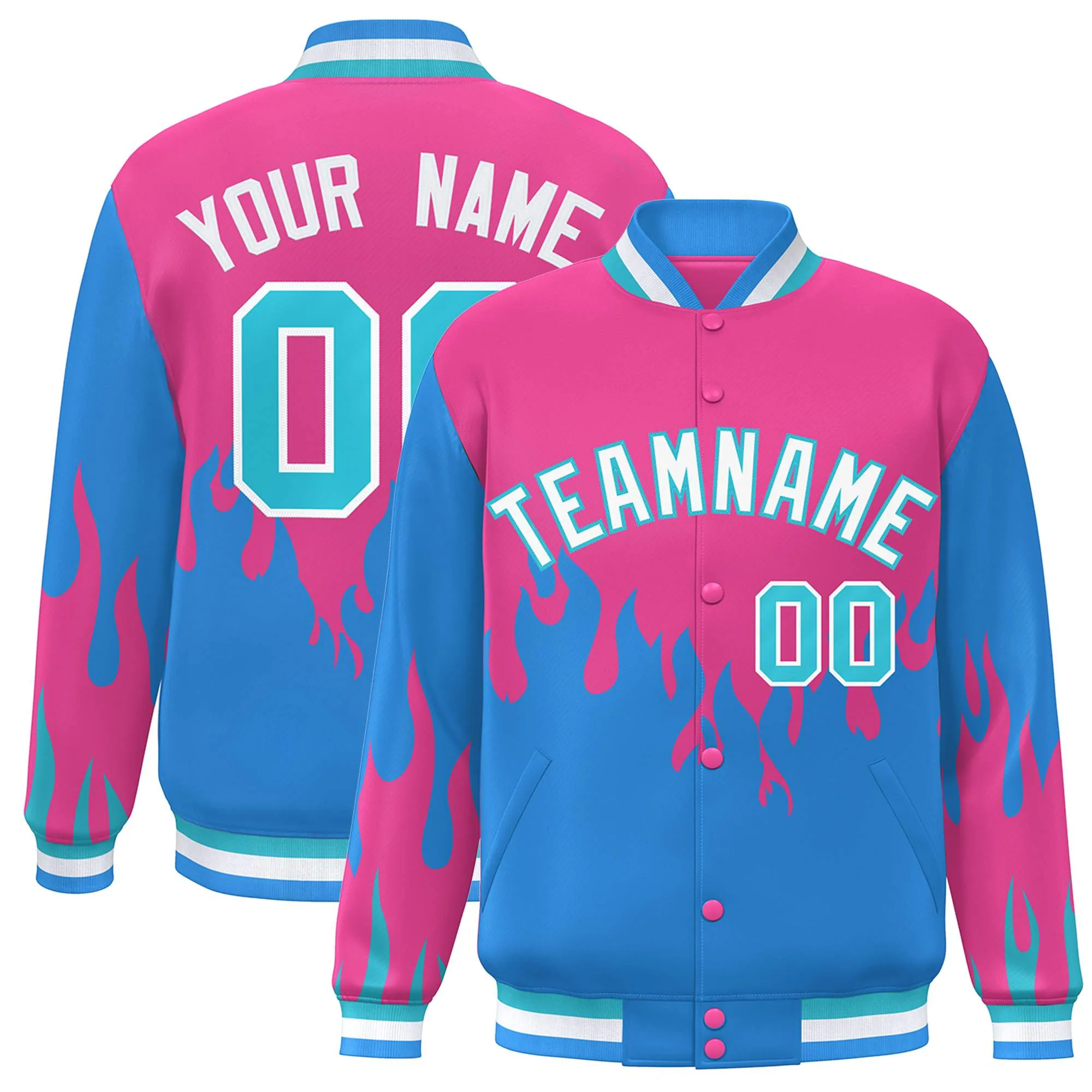 Custom Graffiti Pattern Flame Personalized Stitched Name Number Bomber Jackets Men's Varsity Full-Snap Jacket