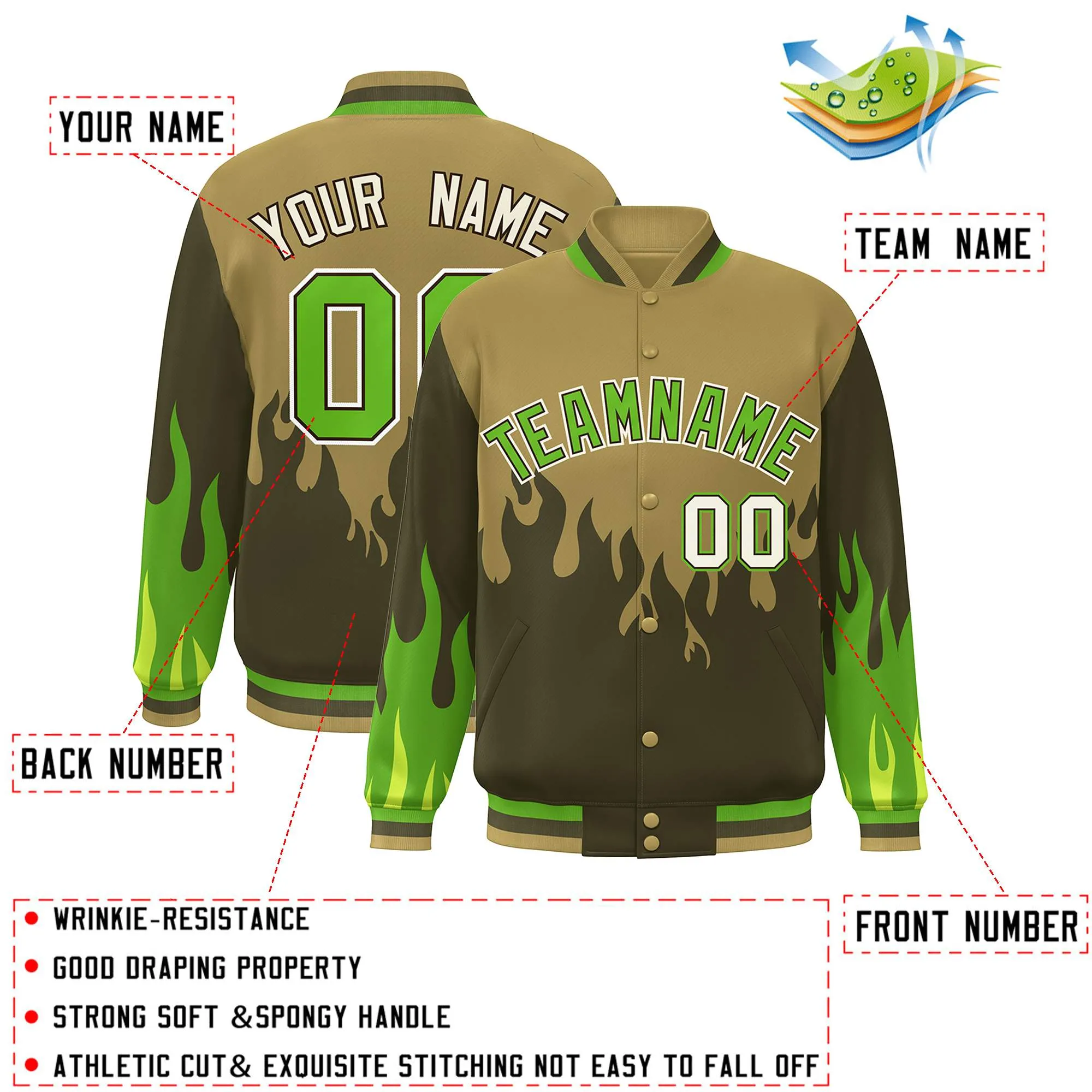 Custom Graffiti Pattern Flame Personalized Stitched Name Number Bomber Jackets Men's Varsity Full-Snap Jacket