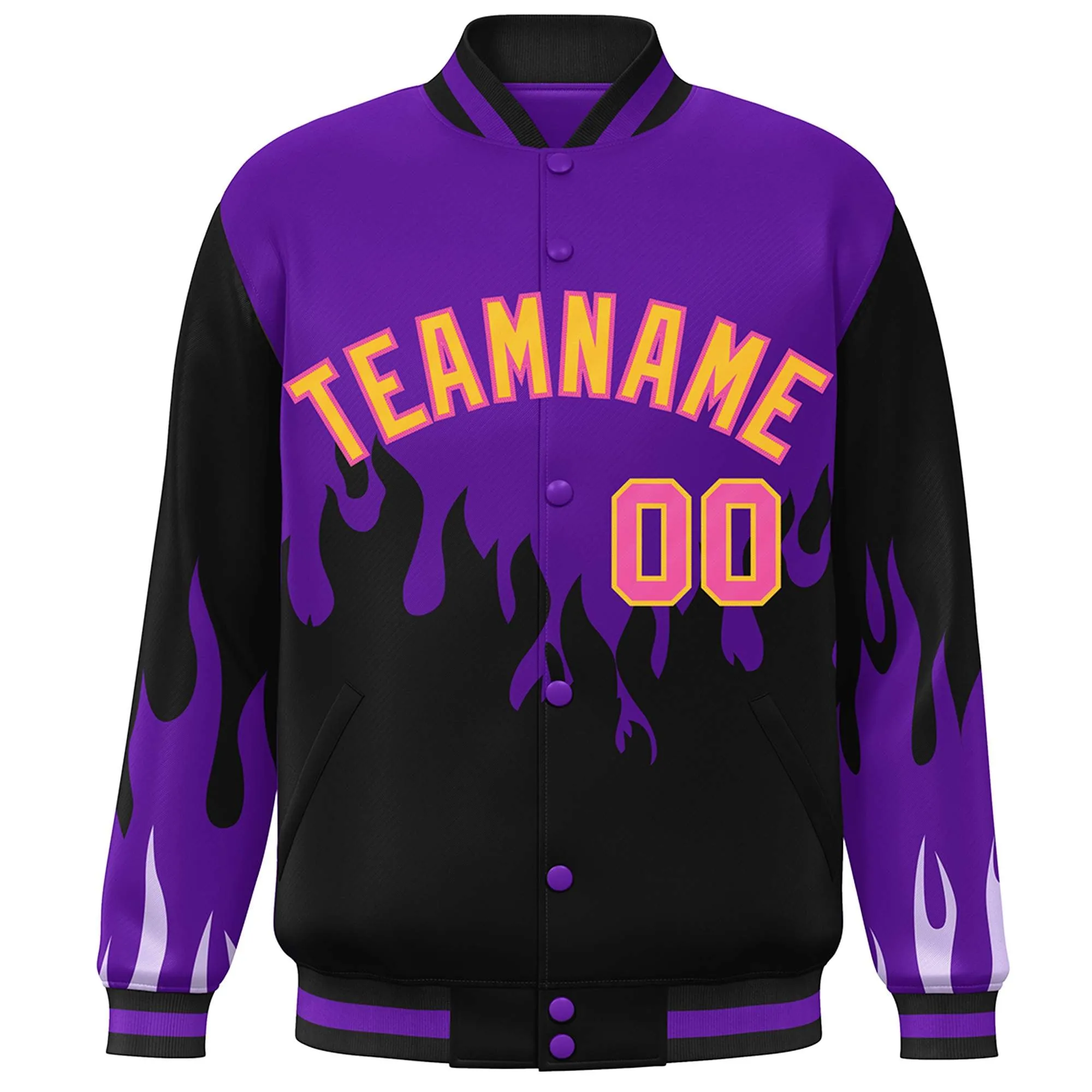 Custom Graffiti Pattern Flame Personalized Stitched Name Number Bomber Jackets Men's Varsity Full-Snap Jacket