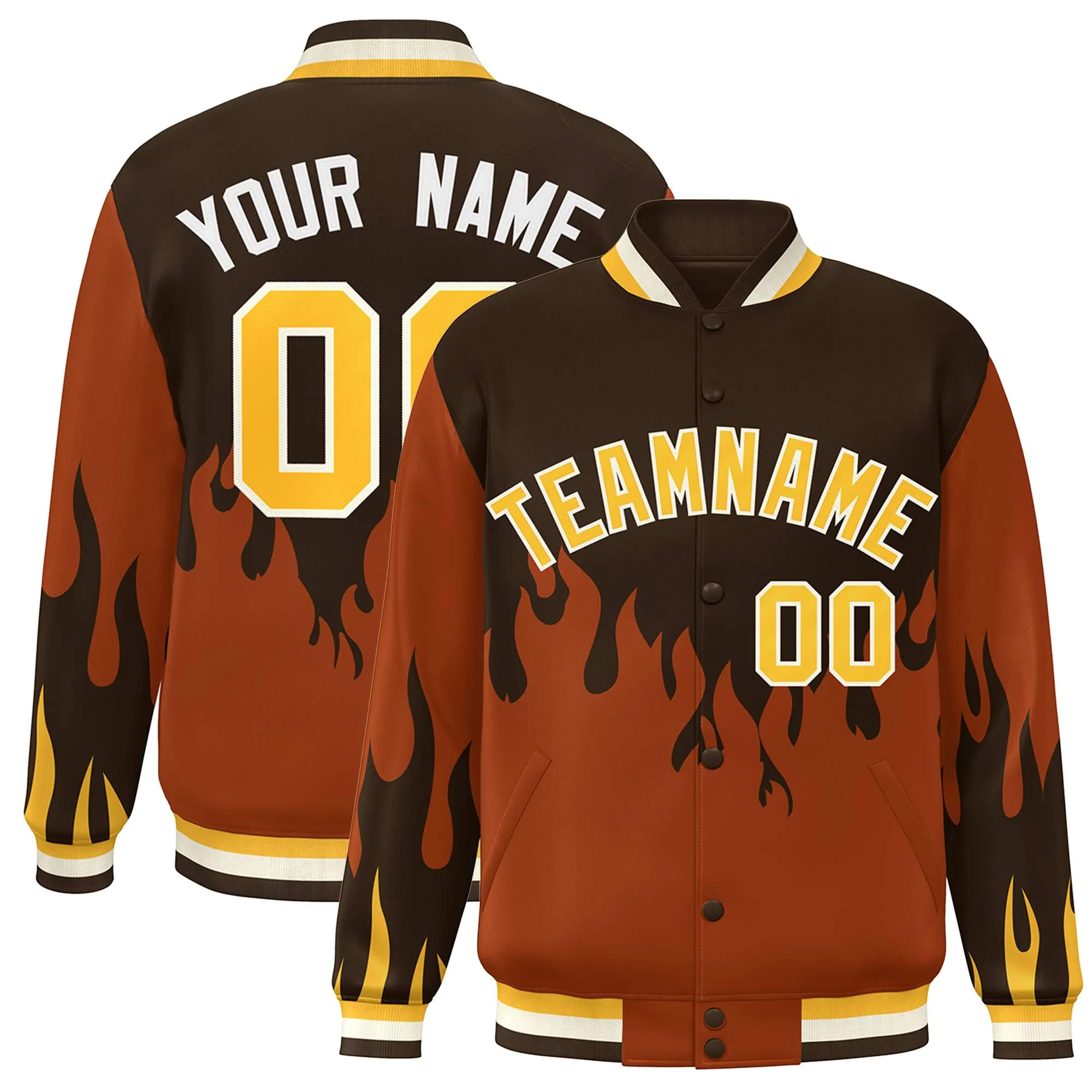 Custom Graffiti Pattern Flame Personalized Stitched Name Number Bomber Jackets Men's Varsity Full-Snap Jacket