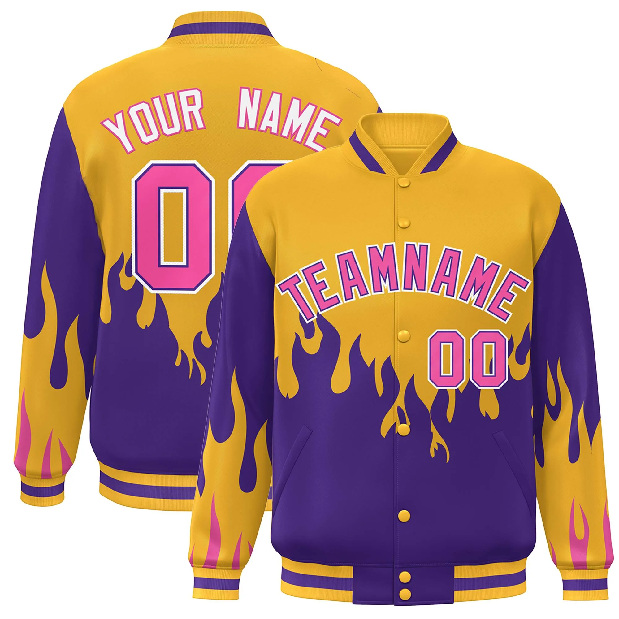 Custom Graffiti Pattern Flame Personalized Stitched Name Number Bomber Jackets Men's Varsity Full-Snap Jacket