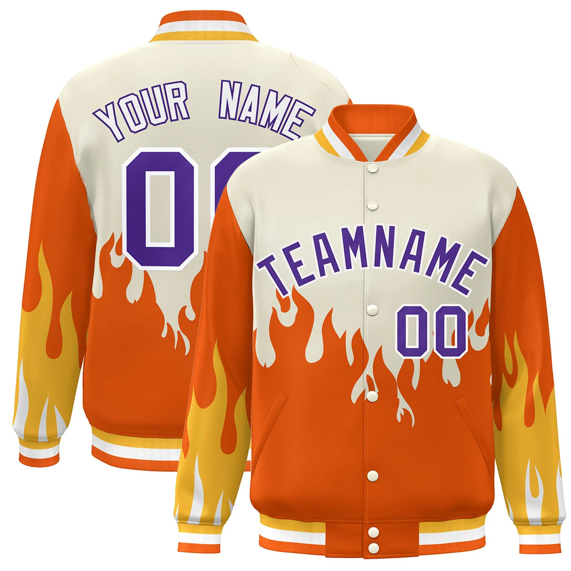 Custom Graffiti Pattern Flame Personalized Stitched Name Number Bomber Jackets Men's Varsity Full-Snap Jacket