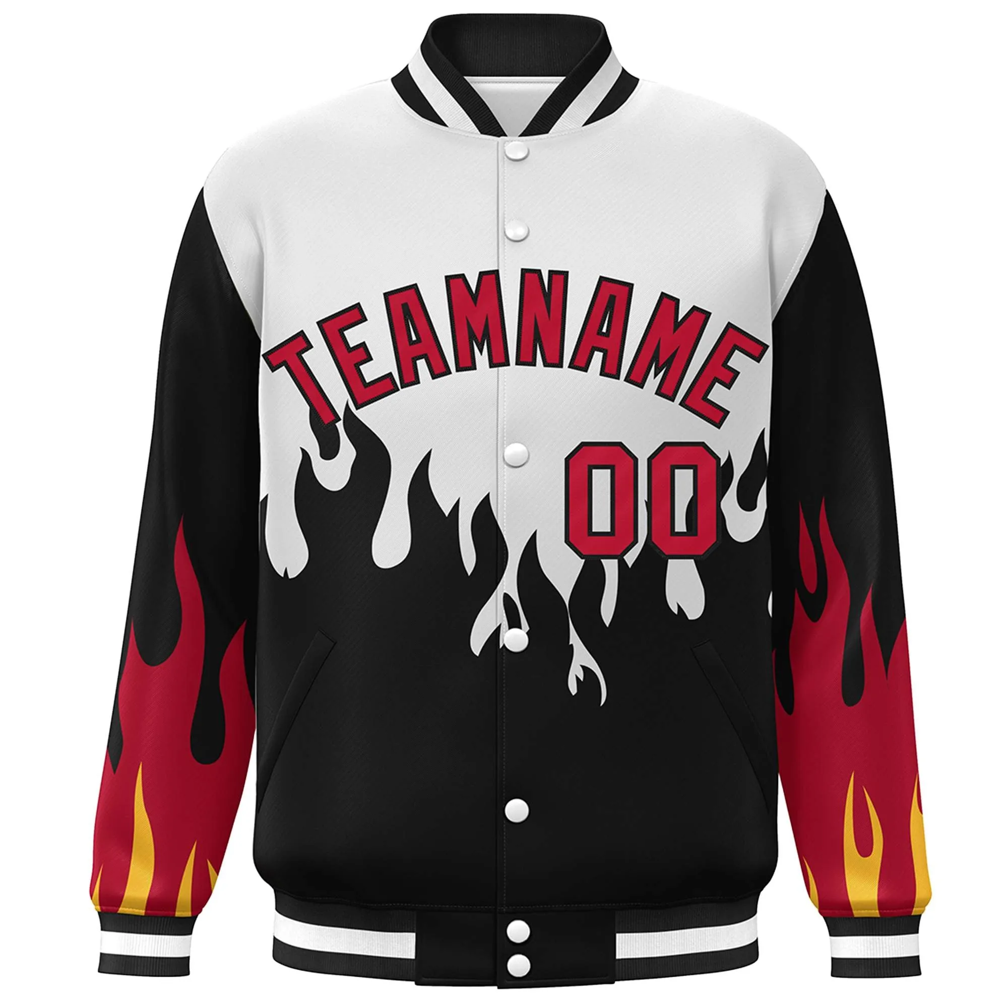 Custom Graffiti Pattern Flame Personalized Stitched Name Number Bomber Jackets Men's Varsity Full-Snap Jacket