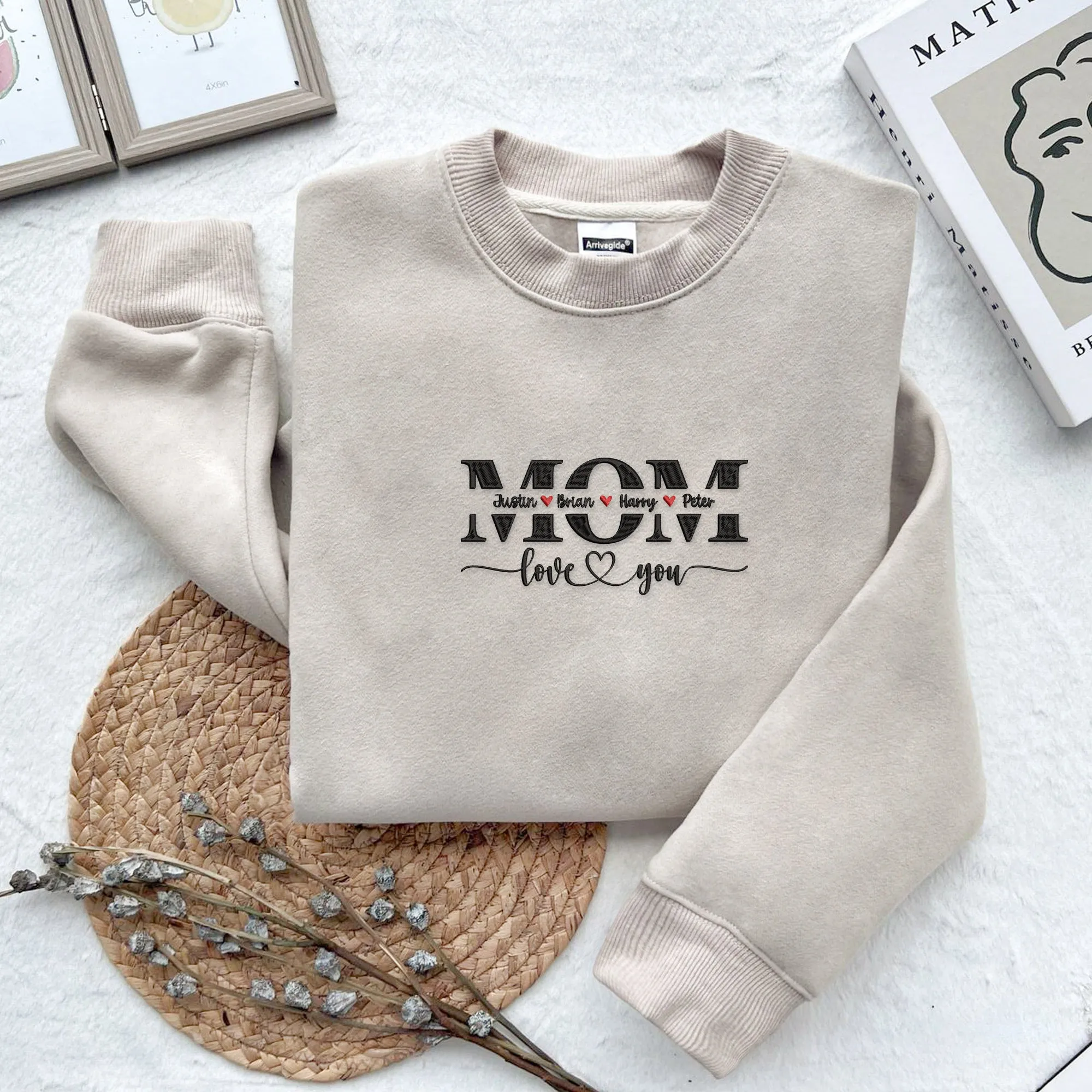 Custom Mama Embroidered Sweatshirt, Personalized Mom With Kids Names, Pregnancy Reveal Outfit, Birthday Gift, Mothers Day Gift