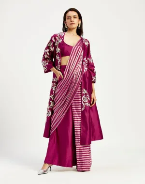 Dani - Techno Sari with Pants   Jacket Set