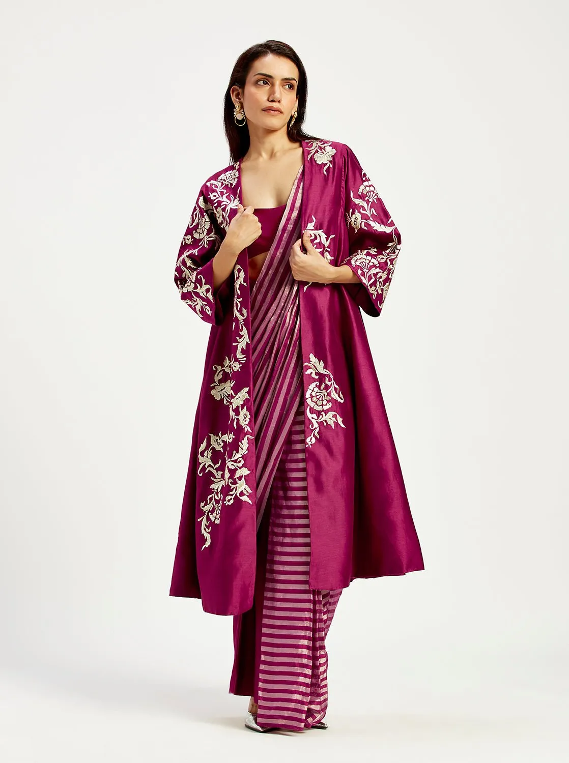 Dani - Techno Sari with Pants   Jacket Set