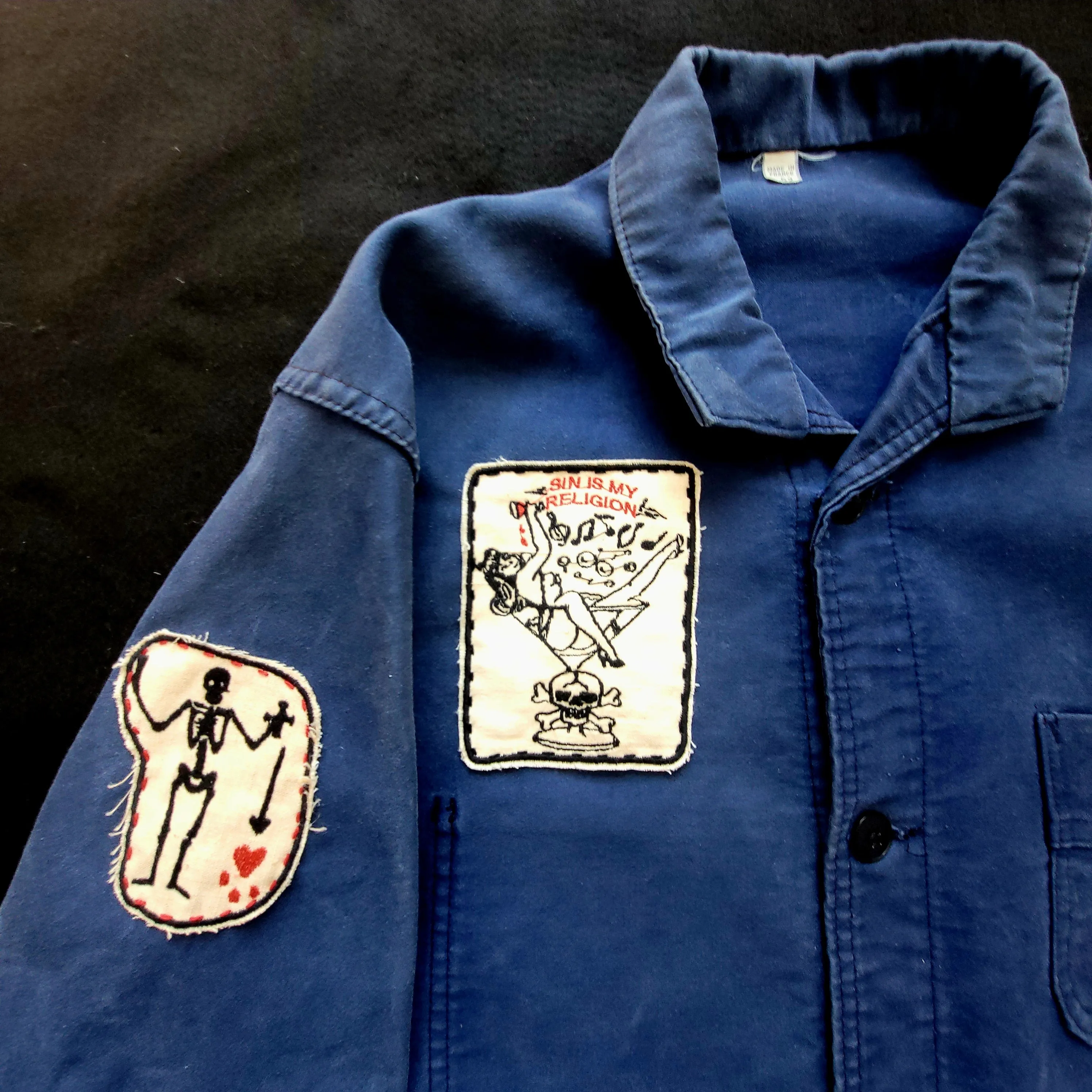 Deadstock french 50's moleskin fatigue vest hand embroidered by hand