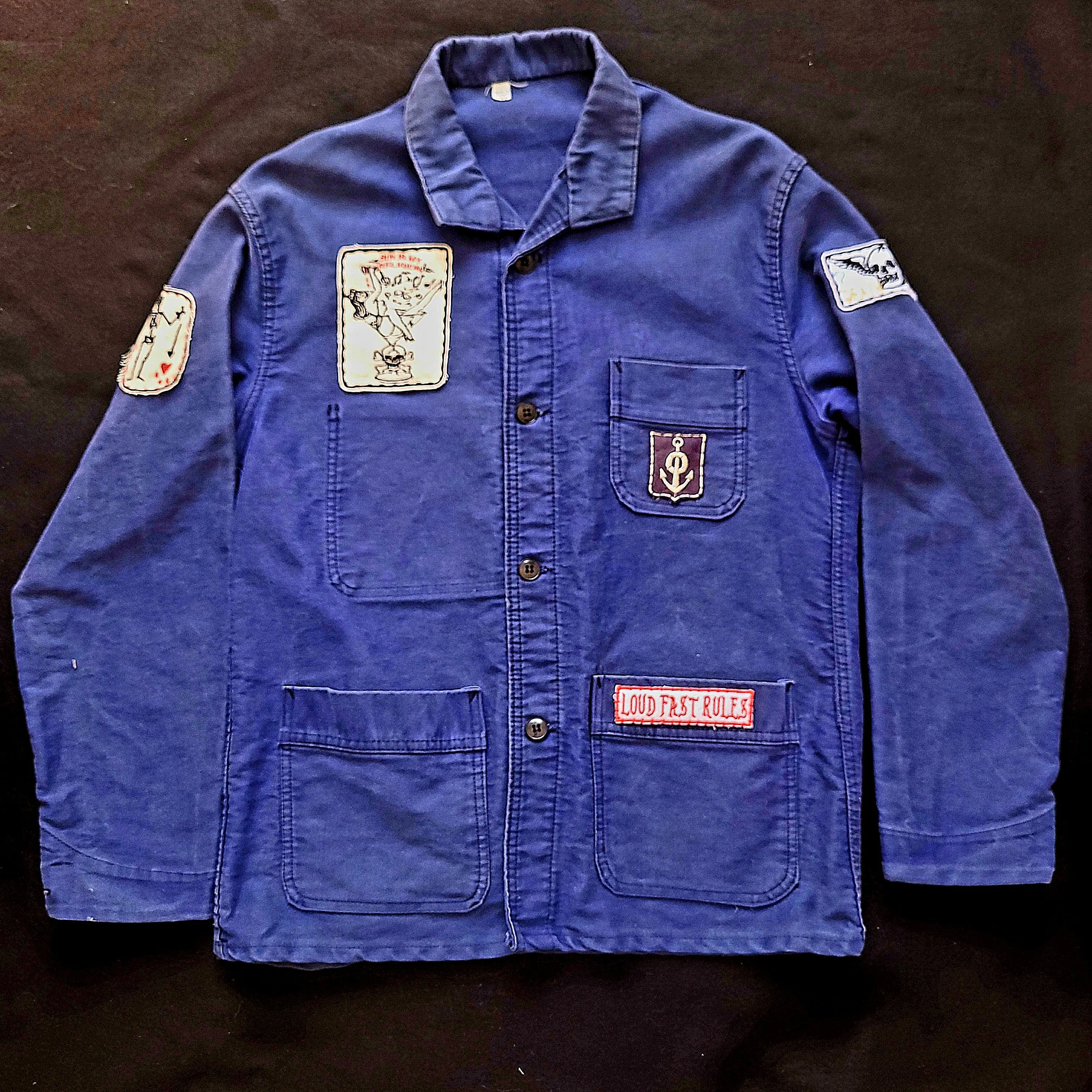 Deadstock french 50's moleskin fatigue vest hand embroidered by hand