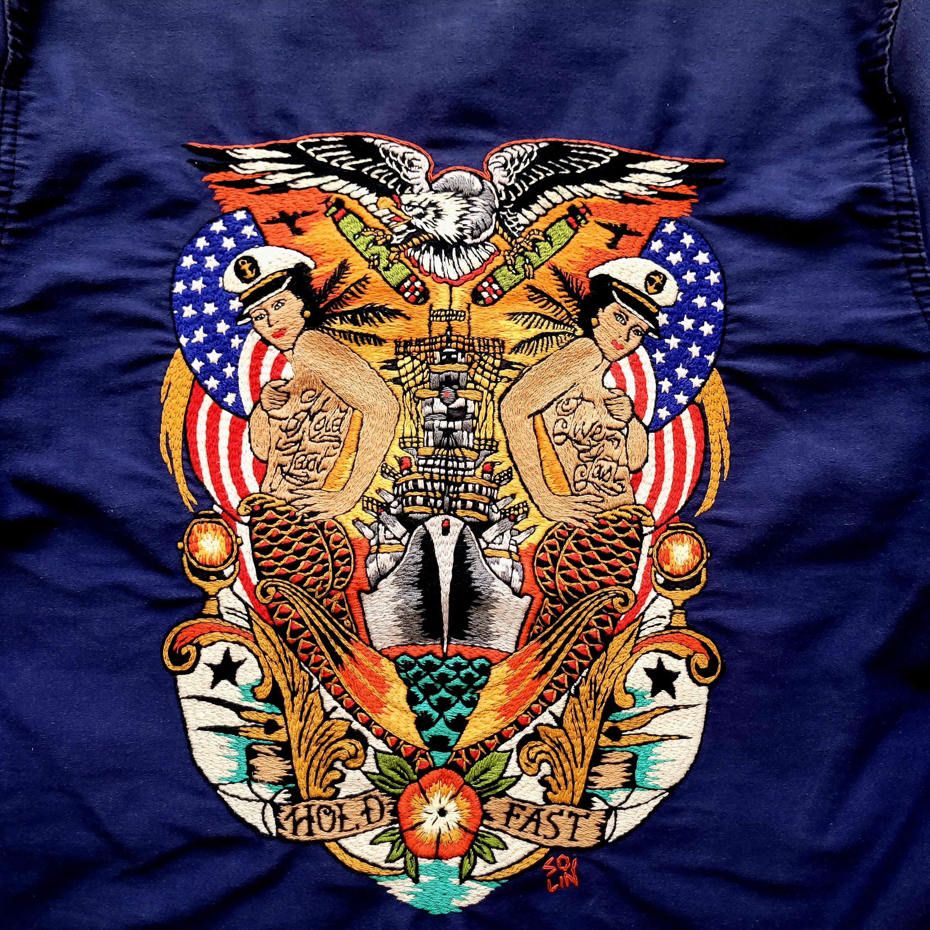 Deadstock french 50's moleskin fatigue vest hand embroidered by hand