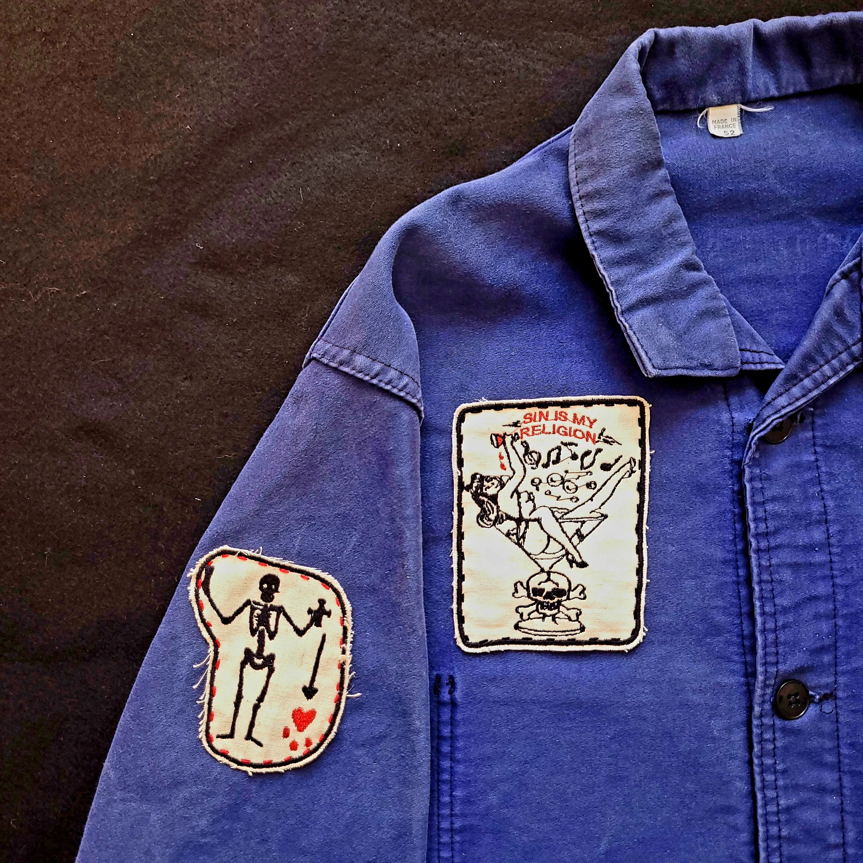 Deadstock french 50's moleskin fatigue vest hand embroidered by hand