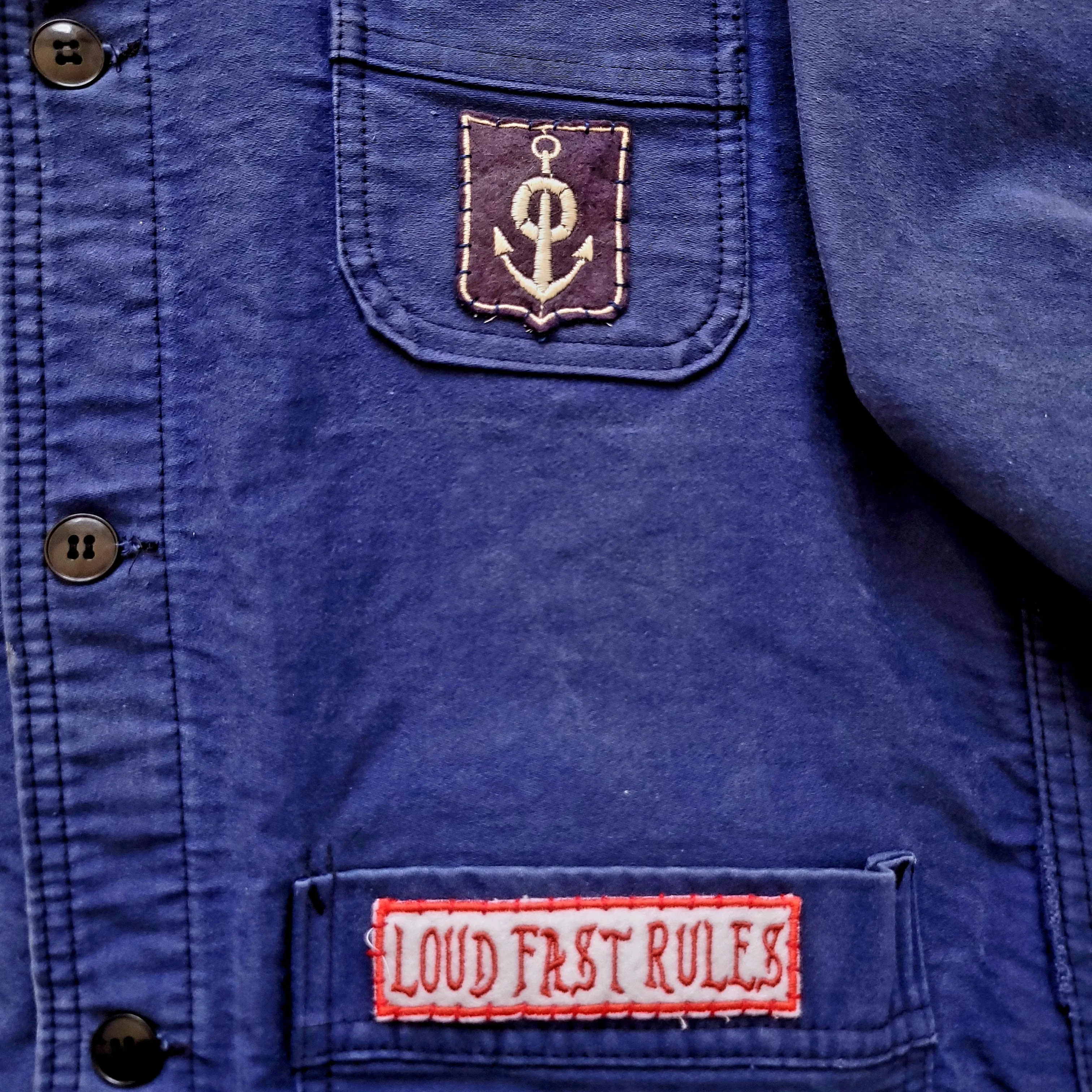 Deadstock french 50's moleskin fatigue vest hand embroidered by hand