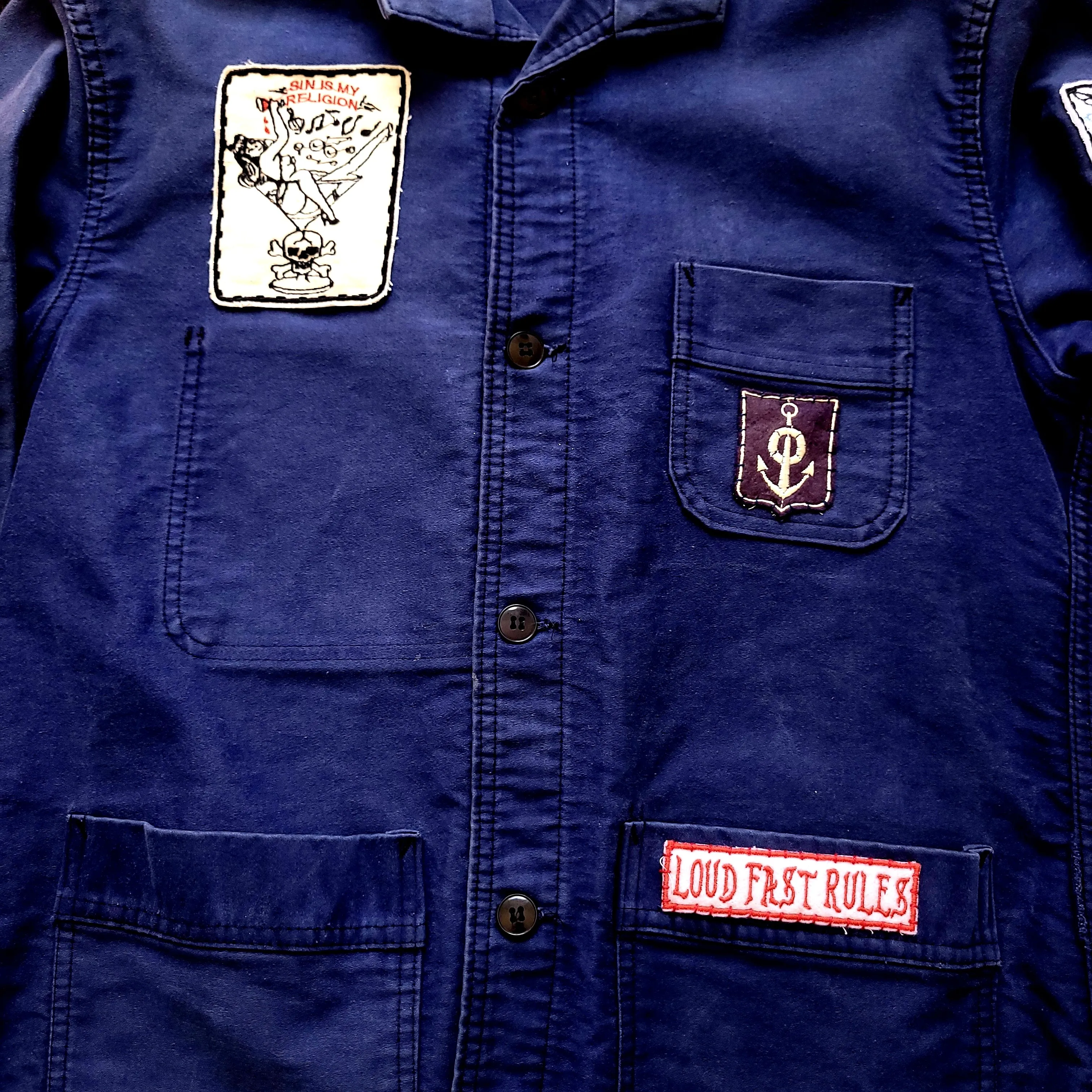 Deadstock french 50's moleskin fatigue vest hand embroidered by hand